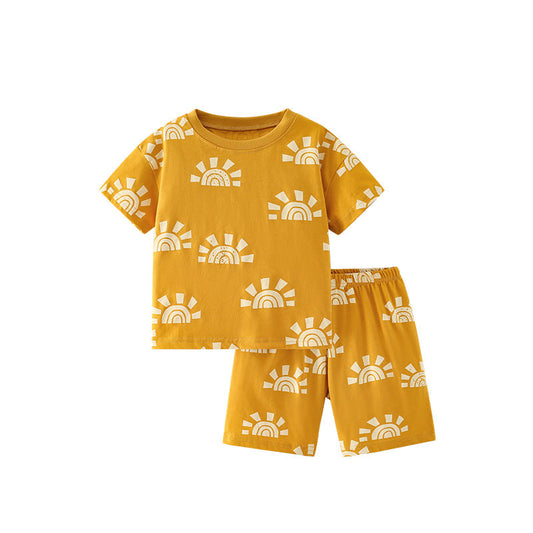 Summer Baby Kids Casual Sunrise Pattern T-shirt and Shorts Clothing Set for Boys-0